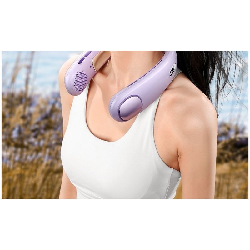 Five-Speed Bladeless Cooling Strong Wind Lazy Portable Rechargeable Long Battery Life Neck Hanging Fan_voghion.com
