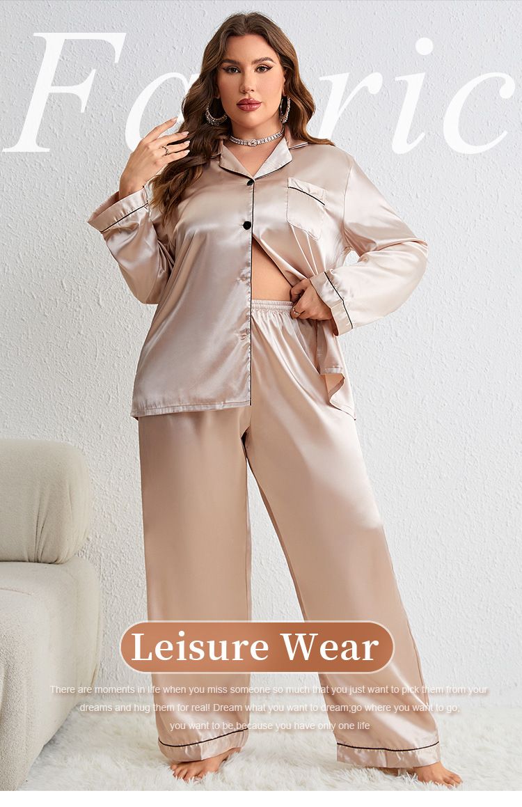Vêtements de nuit pour femmes en soie glacée, pantalon fin à manches longues, cardigan en soie, grande taille, ensemble de vêtements de maison sexy_voghion.com