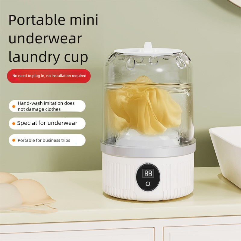 Portable Mini Washing Machine For Underwear & Socks, USB Rechargeable Automatic Washer, Ideal For Travel, Dormitory, And Small Spaces_voghion.com