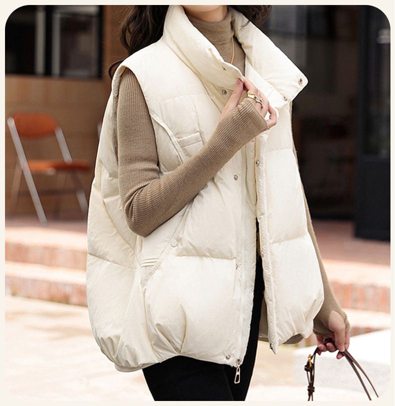 Women's Lightweight Down Vest Winter Fashion Puffer Sleeveless Jacket With Duck Feather Filling, Stand Collar, Zipper Closure, Pockets_voghion.com