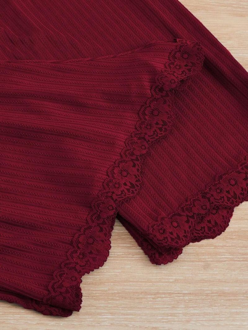 ChicShe Dreiteiler-Set aus europäischem und amerikanischem Cross-Border-Trade-Spitzenbesatz, gerippter Weste und langer Hose, schmal geschnitten_voghion.com