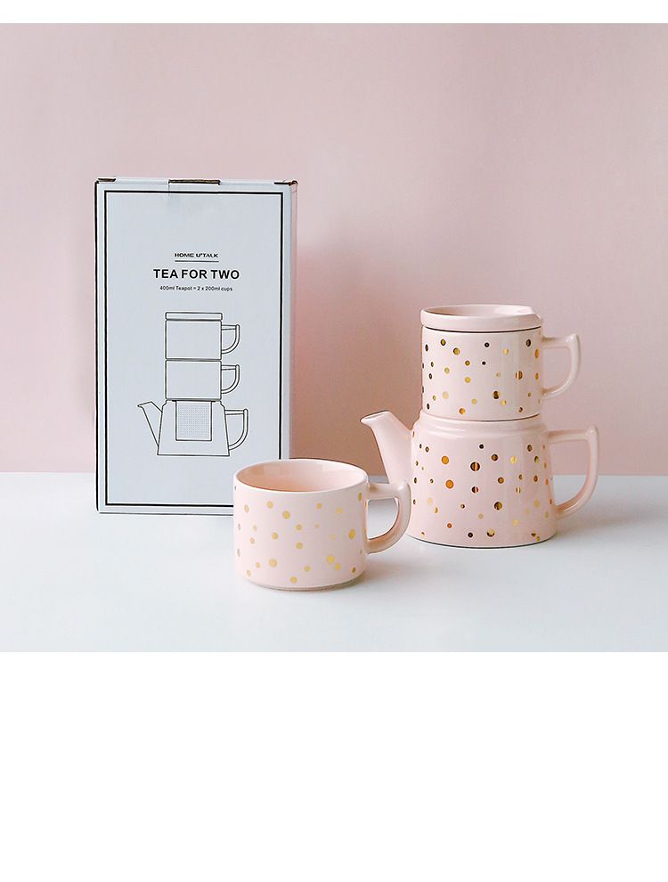 Ceramic Tea Set - Stackable Flower Tea Pot With 2 Cups & Infuser Perfect For Afternoon Tea_voghion.com