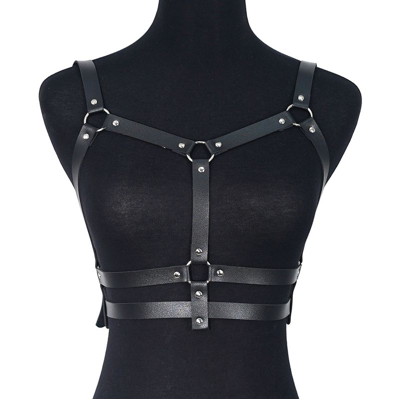 HOT Vrouwen Goth Pu Leer Bezaaid Decor Verstelbare Riem Gothic Harnas Lingerie Bondage lingerie_voghion.com