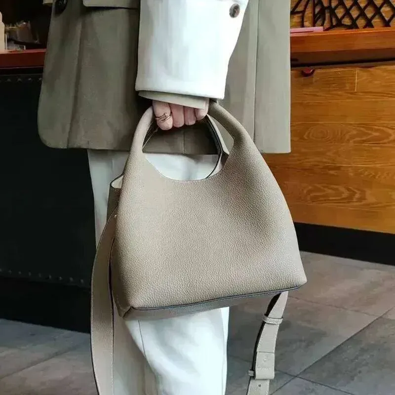 Bolsos de piel auténtica tipo cubo, de diseñador, con bloqueo y versátil, de un solo hombro, cruzados diagonales, de piel de vaca, TOGO para mujer_voghion.com