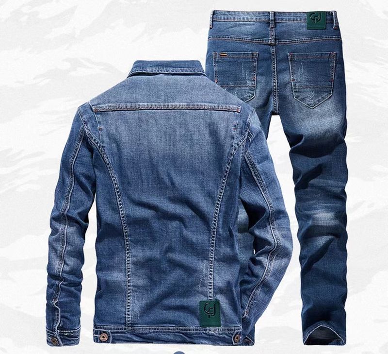 Ensemble deux pièces tendance pour homme, veste en jean et jean, tissu tricoté décontracté_voghion.com