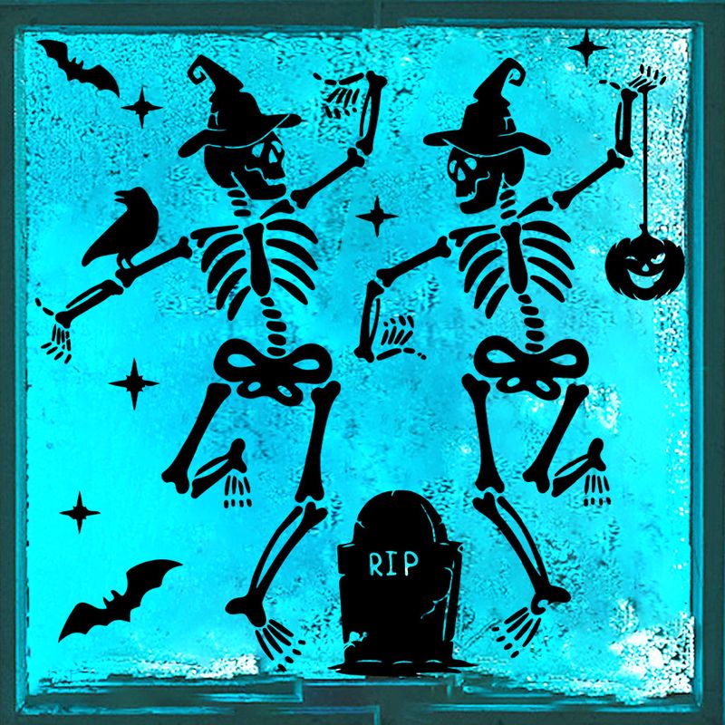 Adesivi murali decorativi autoadesivi in PVC con teschio nero e pipistrello, personaggi divertenti per le vacanze di Halloween_voghion.com