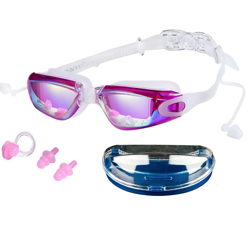 Ochelari de înot pentru adulți, ochelari de înot galvanizați, impermeabili, anti-aburire și anti-ultraviolete, cu cadru mare, ochelari de înot, cu clips pentru nas, dopuri de urechi, cutie_voghion.com
