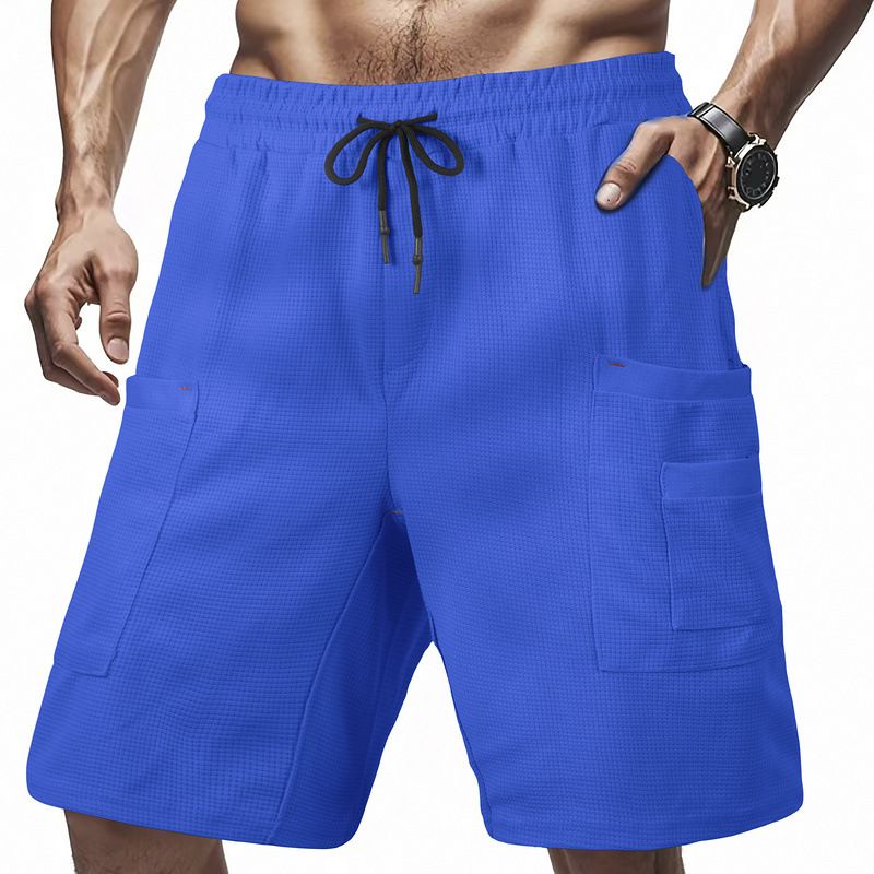 Lässige Sommershorts für Herren im amerikanischen Stil mit mehreren Taschen, atmungsaktiv, schweißabsorbierend und mit Waffelmuster_voghion.com