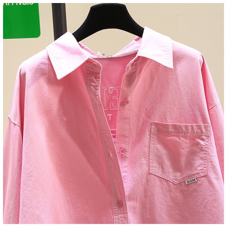 Langärmliges Sommerhemd aus Baumwollmischung mit Blumenstickerei und lockerer Passform für Damen – lässiges langes Tunika-Oberteil (Blau, Gelb, Rosa, Weiß)_voghion.com