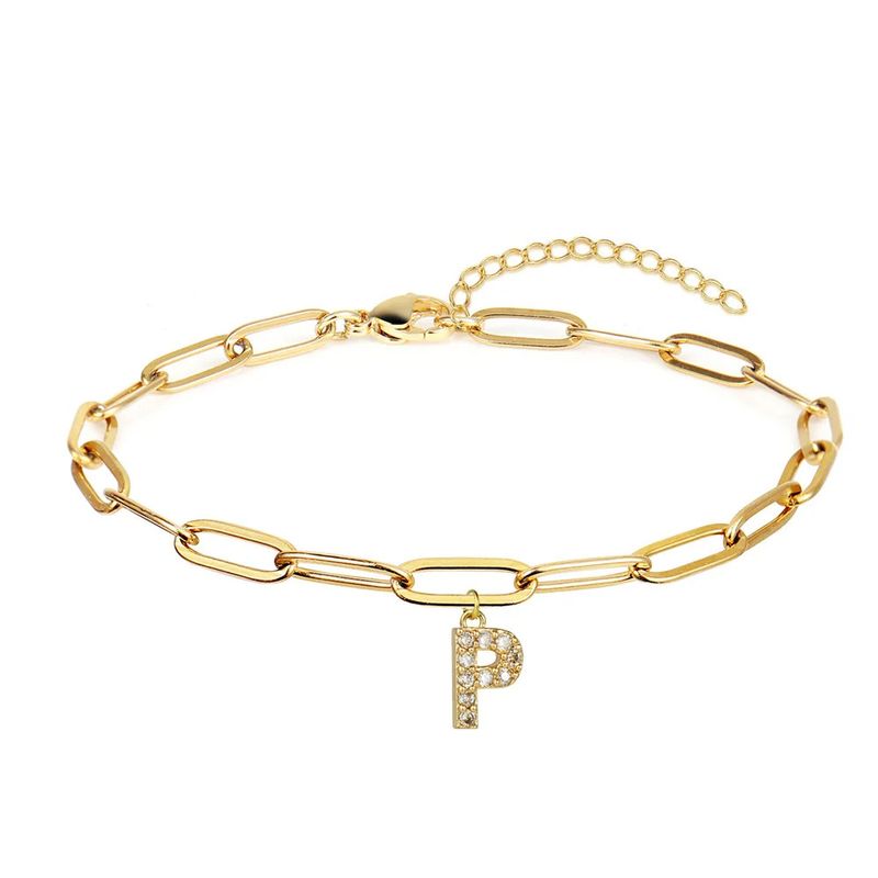 Fashion New Initials Bracelet Simple Stainless Steel Paper Clip Chain Diamond Letter Pendant Hand Jewelry_voghion.com
