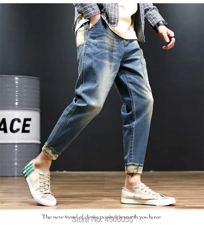 Jeans neri da uomo Pantaloni da jogging per ragazzi in denim blu denim da uomo Pantaloni da jogging per ragazzi hip-hop Harem elasticizzati Plus_voghion.com