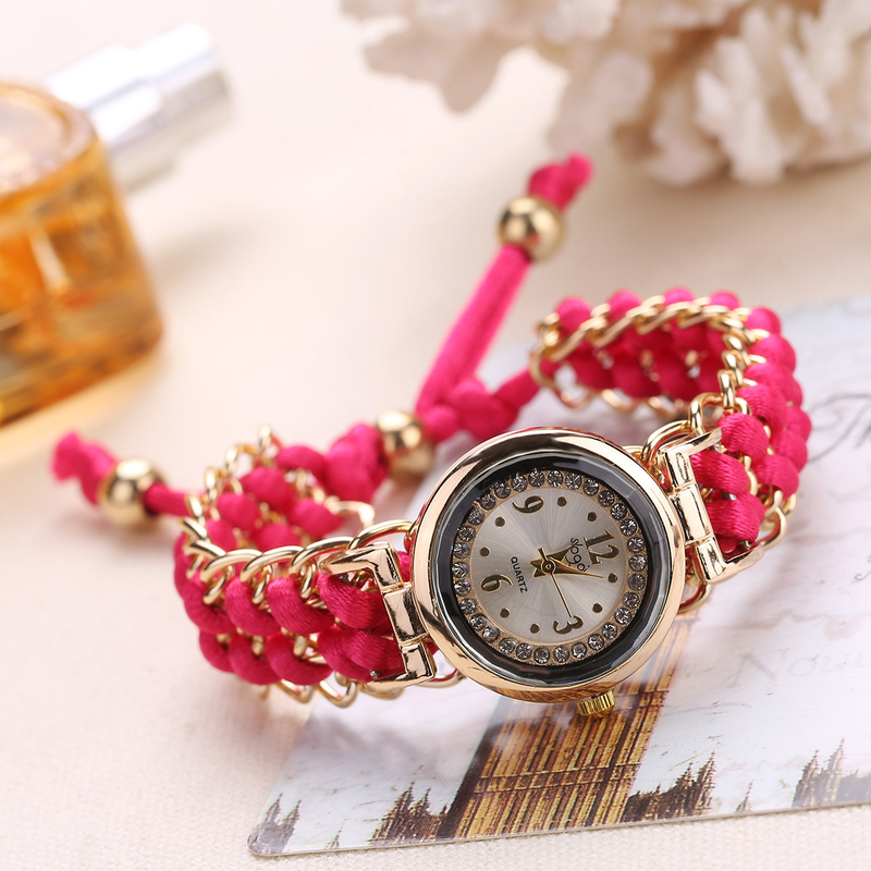 Heißer verkauf kleine zifferblatt mit diamant intarsien gewebt uhr, modische versenkbare seil quarz frauen uhr_voghion.com