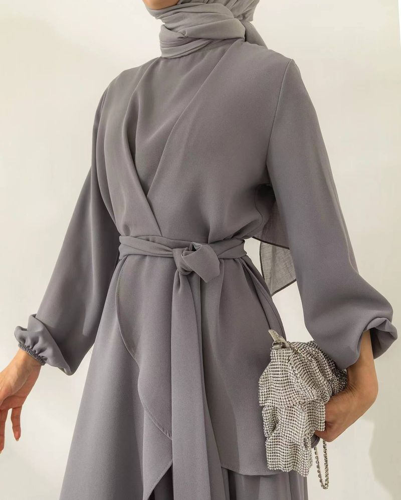 2024 Spring New Women's Clothing Muslim Style Solid Color Fashion Strap Wide Leg Pants Set_voghion.com