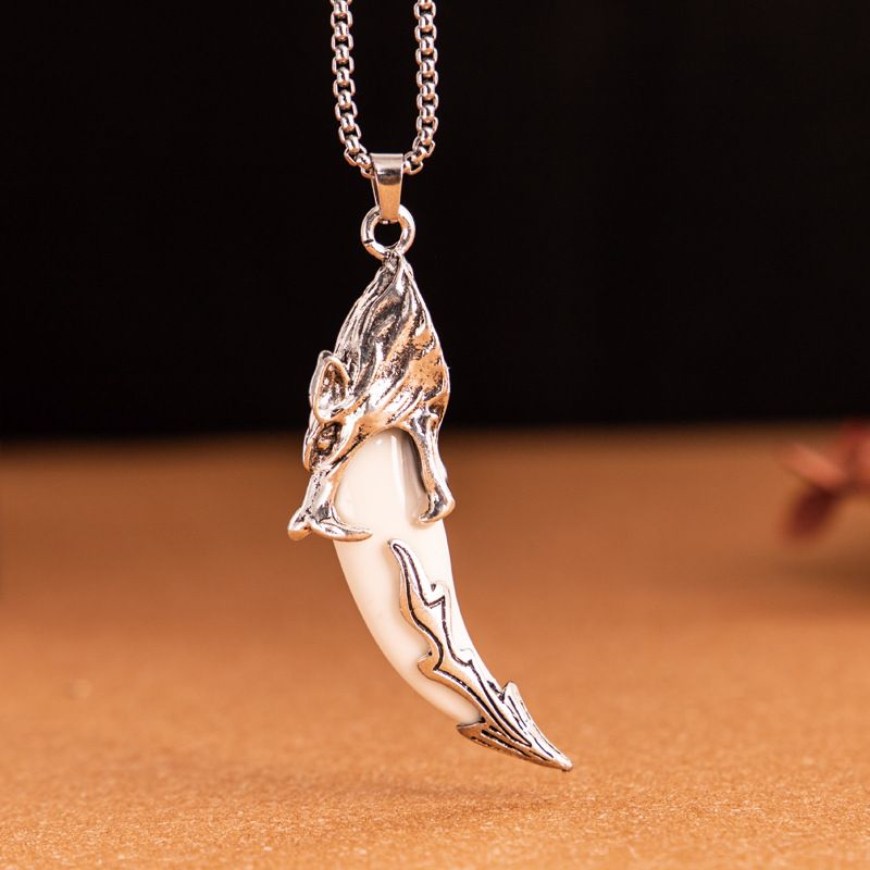 Collana con dente di lupo appuntito e dominante, ciondolo creativo alla moda per uomo, personalità studentesca, gioielli di tendenza_voghion.com