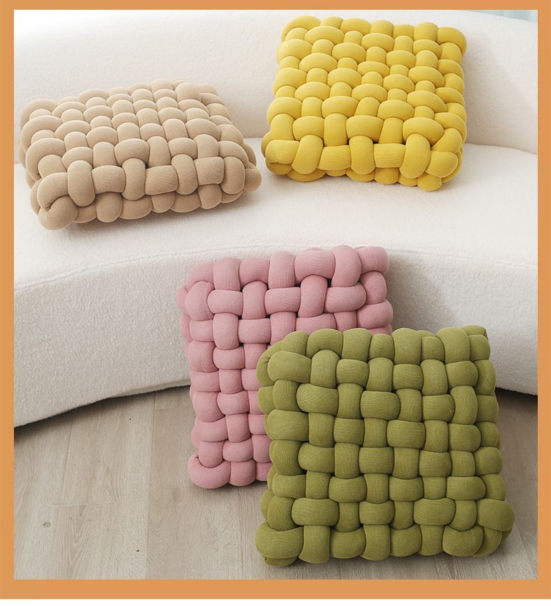 Cuscino quadrato lavorato a maglia minimalista giapponese - Cuscino in lana dai toni neutri per schienale del divano, sedia da pranzo e seduta da meditazione_voghion.com