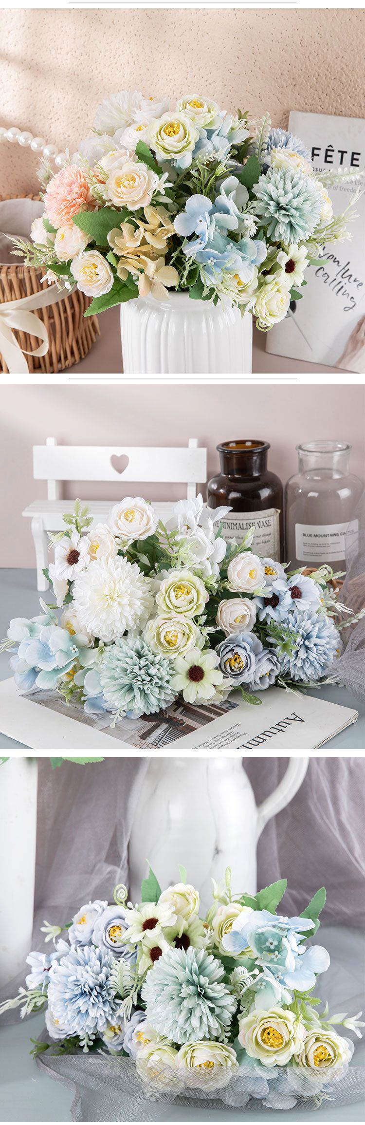 Buqing Teerose Löwenzahn Blumenstrauß Simulation Blume Dekoration Hochzeit_voghion.com
