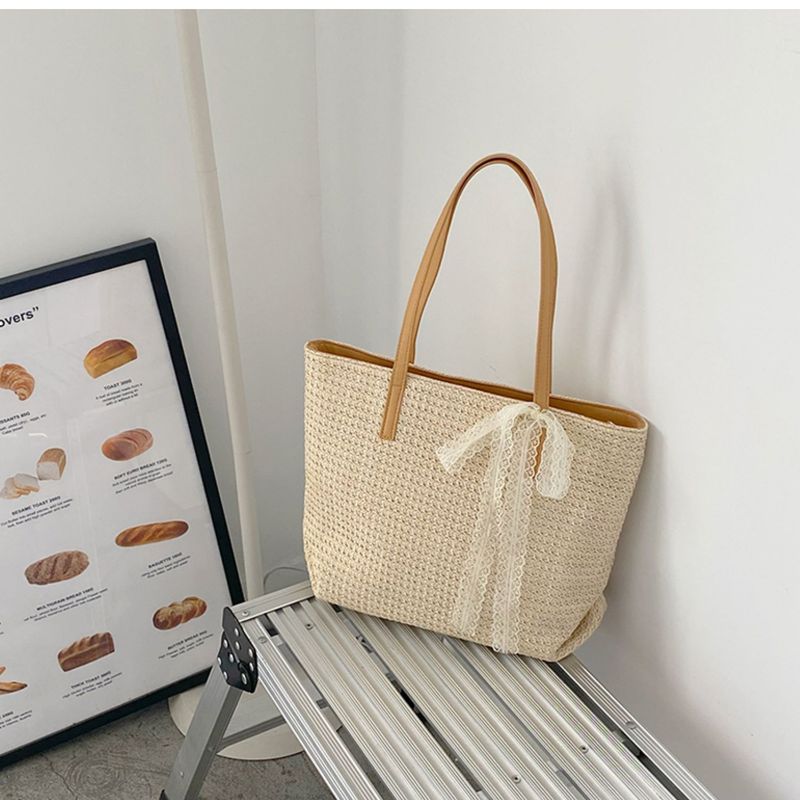 Grastasche für den Unterricht, große Kapazität, Freizeitspitze, gewebte Umhängetasche für die Sommerarbeit 2024, Einkaufstasche_voghion.com