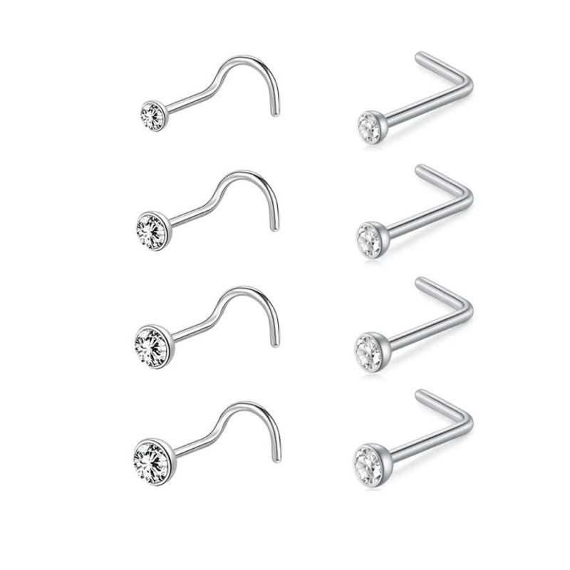 Women's Jewelry Stainless Steel Nose Nail Set 18 Pieces Piercing Nose Ring Set Titanium Steel Nose Jewelry_voghion.com