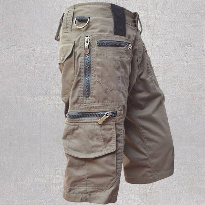Herrenhose mit lockerer Passform und geradem Bein, Sommer, Übergröße, trendige, lässige, mittellange Hose mit mehreren Taschen, Cargohose aus reiner Baumwolle_voghion.com