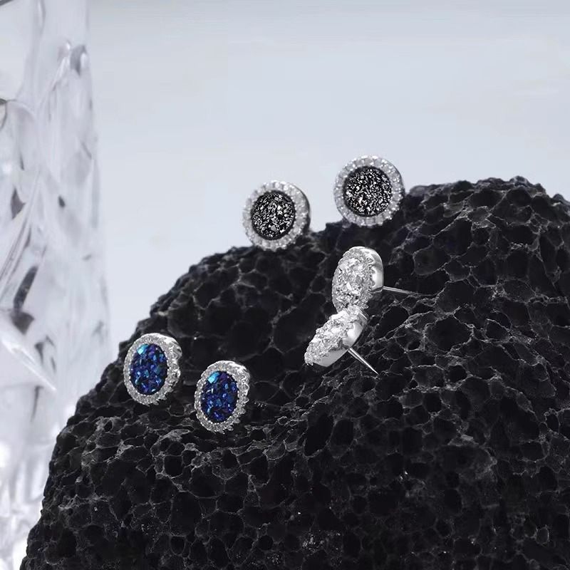 Full Of Diamond Crystal Cluster Stone Earrings, Unique Design Men, Titanium Steel Color Resistant Personalized,_voghion.com