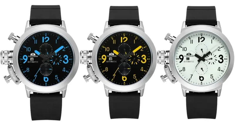 Automatische Herrenuhr Mechanische Selbstaufzugsuhr Gummibootgehäuse Orange Blau Gelb Grau Mode U Linke Hand_voghion.com