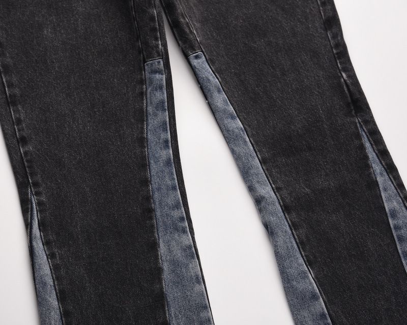 Men's Clothing High Street Style Hip Hop Stitching Slightly Flared Personality Jeans New Cat Whisker Trouser Legs Modified Wide Leg Pants_voghion.com