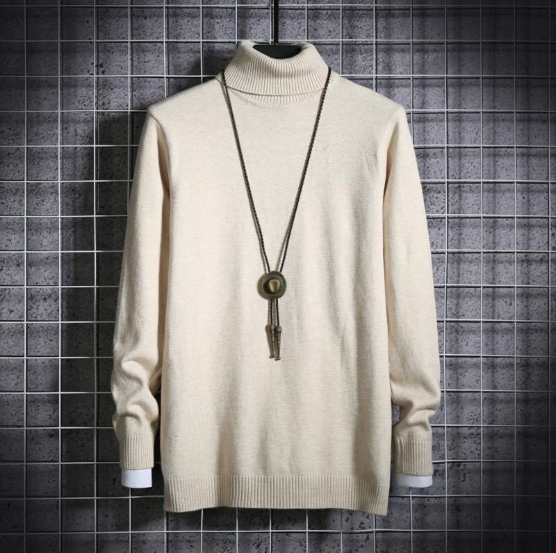Maglione a collo alto da uomo, maglione a maglia multicolore casual coreano da uomo, vestibilità slim, autunno e inverno_voghion.com