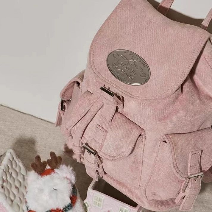JENNIE Yu Shuxin Same Korean Niche Trend Sweet Girl Style Suede Pattern Women's School Bag Small Backpack_voghion.com