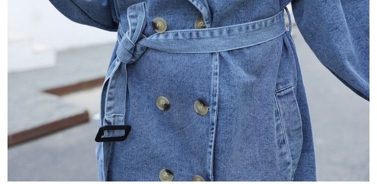 Damenbekleidung Zweireihige Jeans-Windjacke mit Gürtel für Damen_voghion.com