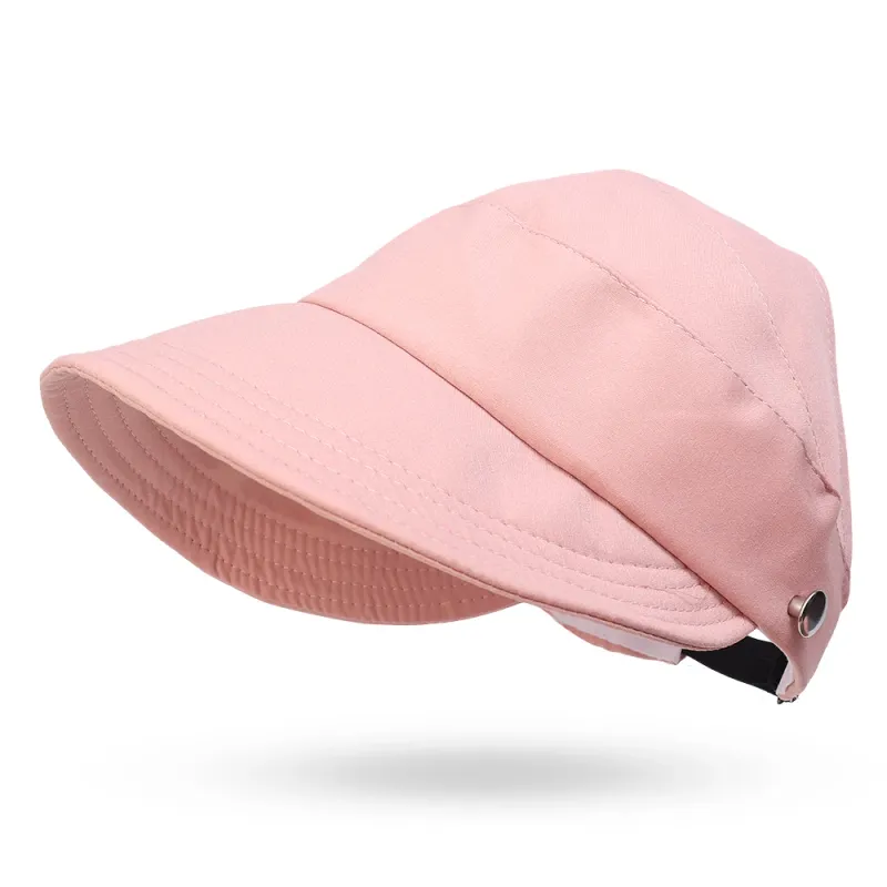 Fashion Korean Women Empty Top Foldable Wide Brim Sun Protection Hats Summer Visor Fisherman Face Mask Hook Hat Ponytail Cap_voghion.com