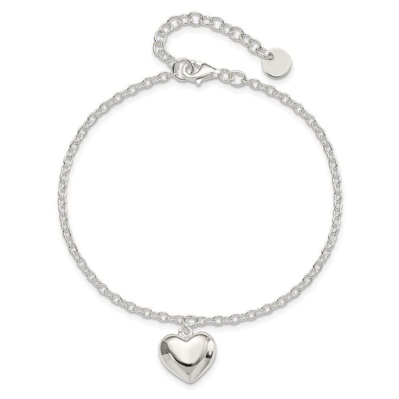 Sterling Silver Puffed Heart W/1.5in Ext Bracelet_voghion.com