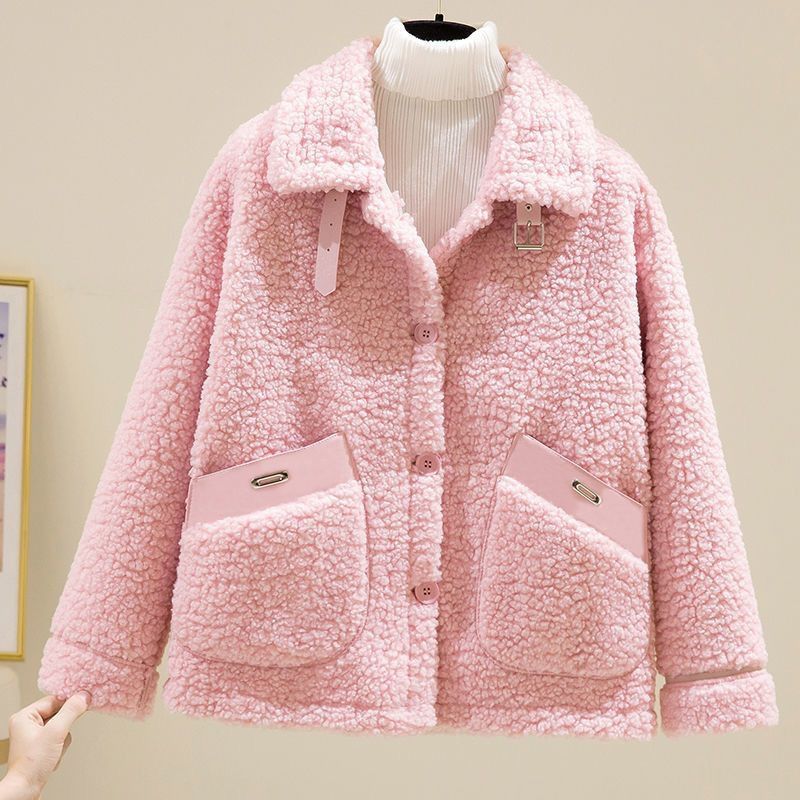 Abbigliamento da donna Giacca in pile con collo a polo per donna, nuovo stile coreano autunno e inverno, corto, in pile granulare, taglia piccola_voghion.com