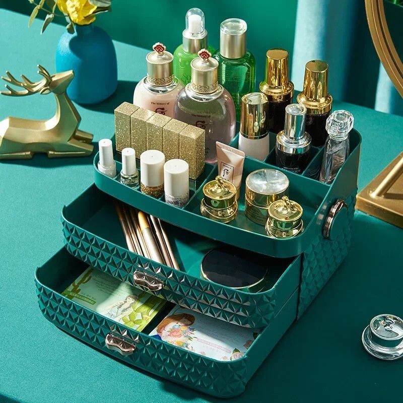 Cosmetic Skincare Organiser Tabletop Make-Up Storage Case 2 Drawers Box_voghion.com
