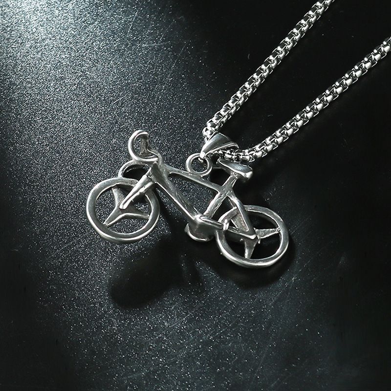 Fashion Trend Sier Color Bike Pendant Necklace for Men Trendy Rock Motorcycle Party Casual Jewelry Gift_voghion.com