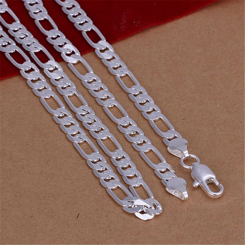 Collier en argent Sterling plat de 6MM pour hommes et femmes, bijoux à la mode, chaîne solide, cadeau de mariage, vente en gros, haute qualité_voghion.com