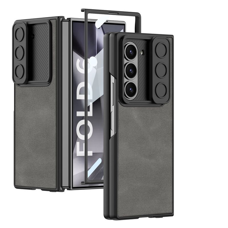 Applicable to Samsung Galaxy ZFold6 folding mobile phone case, push window case, film matte plain leather case, anti-drop mobile phone case._voghion.com