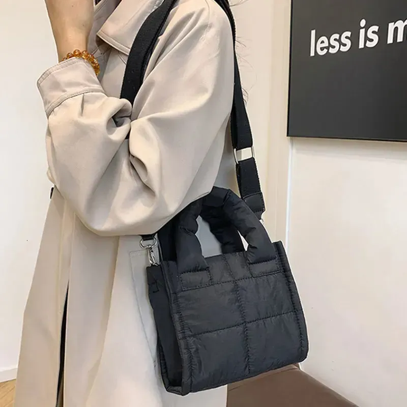 Borsa a tracolla imbottita in cotone intrecciato da donna, elegante borsa a tracolla in nylon con pochette_voghion.com