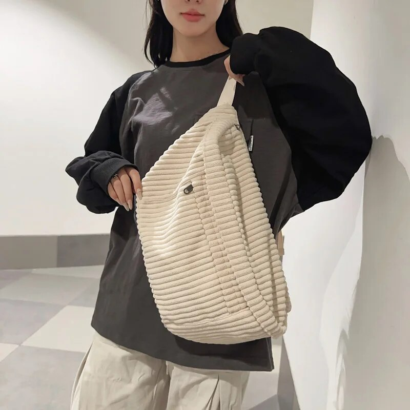 Marsupio da donna in velluto a coste di grande capacità Marsupio casual Borsa a tracolla stile accademico Borsa a tracolla unisex Borsa a tracolla_voghion.com