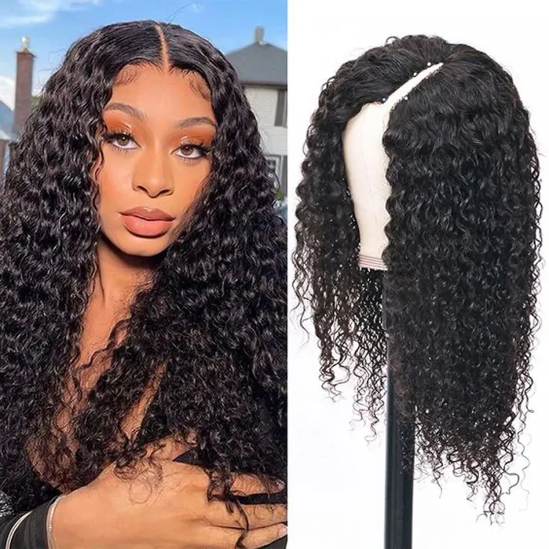 Perucă cu onduleuri de apă, păr uman Remy brazilian, pentru femei, peruci crețe naturale negre, fabricate la mașină_voghion.com