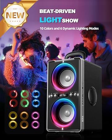 80w(Peak)Portable Wireless Speaker With Lights,Stereo Loud Sound,IP67 Waterproof,Deep Bass Outdoor Bluetooth-5.0 ,For Home Party Beach Camping Gifts_voghion.com