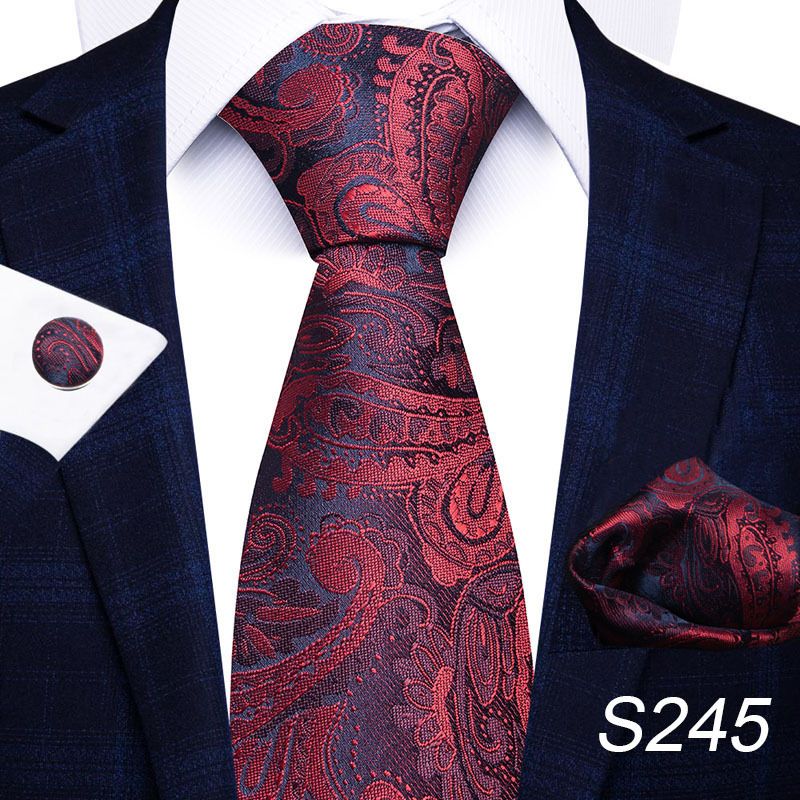 Corbata de seda de poliéster de alta calidad unisex para hombre, corbata formal de color sólido, bolsillo, toalla, gemelos, juego de jacquard_voghion.com