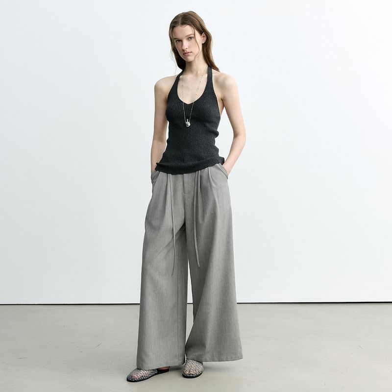 Suitable For All Seasons UMA WHITE Guangzhou Thirteen Factories Run Deng 2025 Spring Summer New Women's Suit Tall Mixed Linen Wide-leg Pants_voghion.com