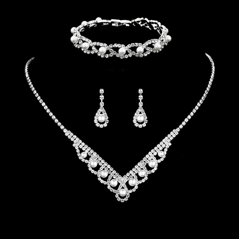 Elegant 3-Piece Pearl Jewelry Set - Necklace, Earrings & Bracelet For Wedding_voghion.com