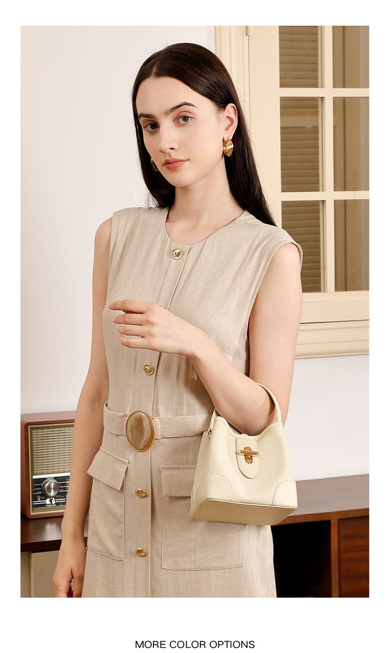 Borsa a secchiello con tracolla in vera pelle per donna - Borsa a mano minimalista alla moda e di lusso (tracolla regolabile compatta e spaziosa)_voghion.com
