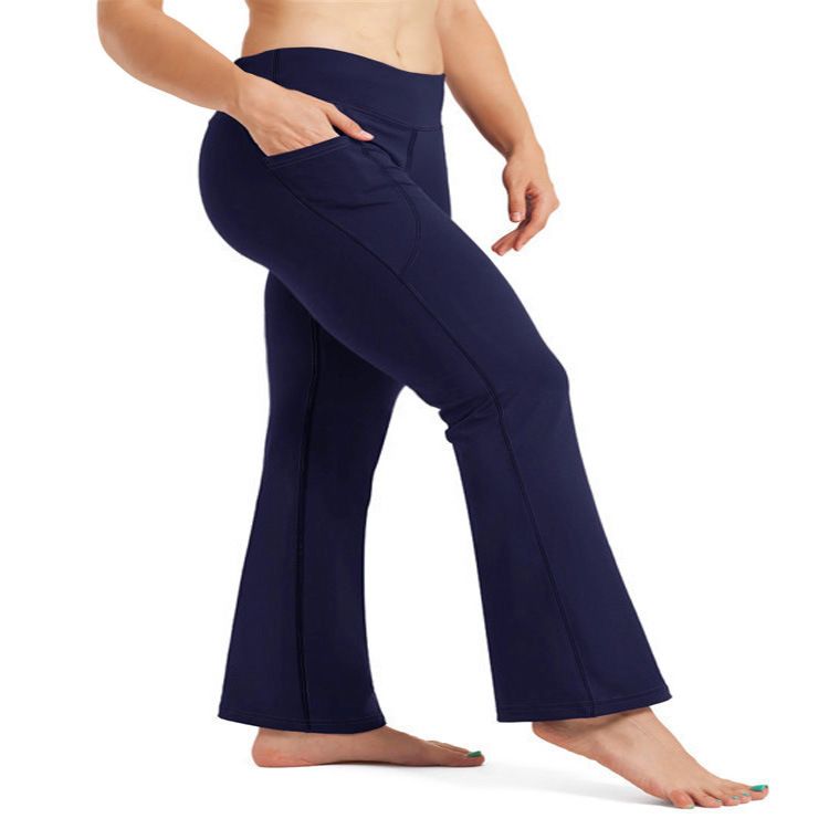 Abbigliamento da donna di grandi dimensioni per sport e fitness, pantaloni a zampa d'elefante, pantaloni da yoga da donna con tasca casual attillata_voghion.com