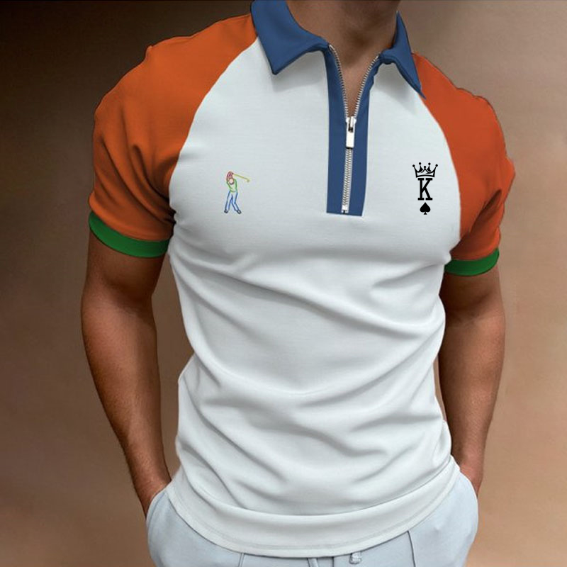 Vasaras vīriešu īsroku polo krekls ar rāvējslēdzēja apkakli, vīriešu 3D drukāts grafikas elpojošs ikdienas tops_voghion.com