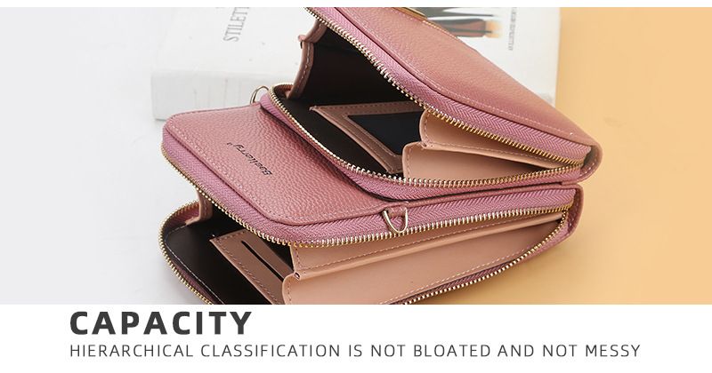 Shoulder Bag Fashionable and Versatile Zipper Vertical Double-layer Mobile Phone Bag Anti-theft Small Square Bag for Shopping and Dating Baellerry_voghion.com