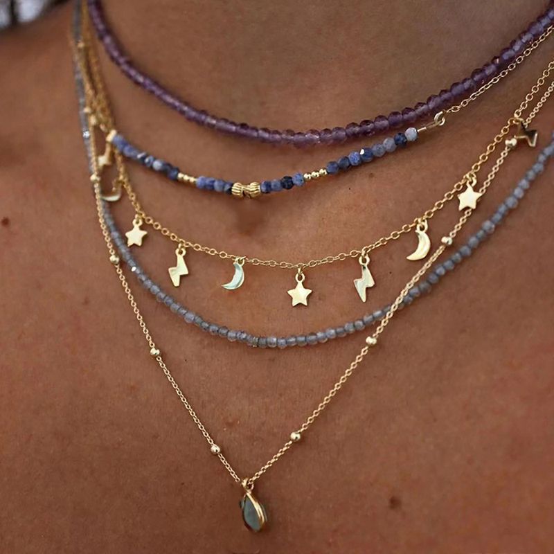 New Bohemian style pearl multi-layer colorful rice collarbone chain color blocked bead stacking necklace_voghion.com