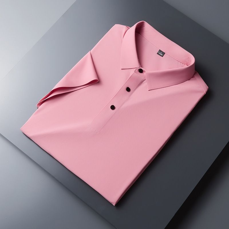 CT 2025 Novo Conjunto de Camiseta e Shorts Sem Costura de Seda Gelada para Homens, Cor Sólida, Polo Simples, Verão, Manga Curta Masculina_voghion.com