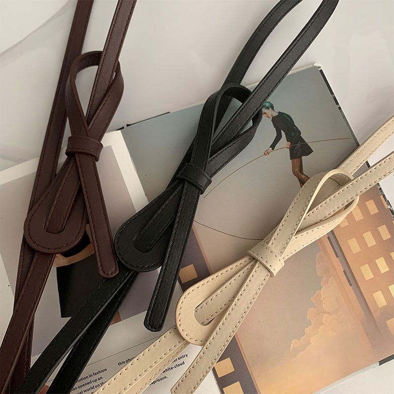 HOT Thin Knotted Belts for Women Lady Waistband Soft PU Leather Wild Waist Belt Black Coffee Straps Long Dress Coat_voghion.com